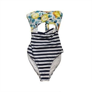 Cupshe One-Piece Cutout Striped Floral Swimsuit Strapless Size Small Summer